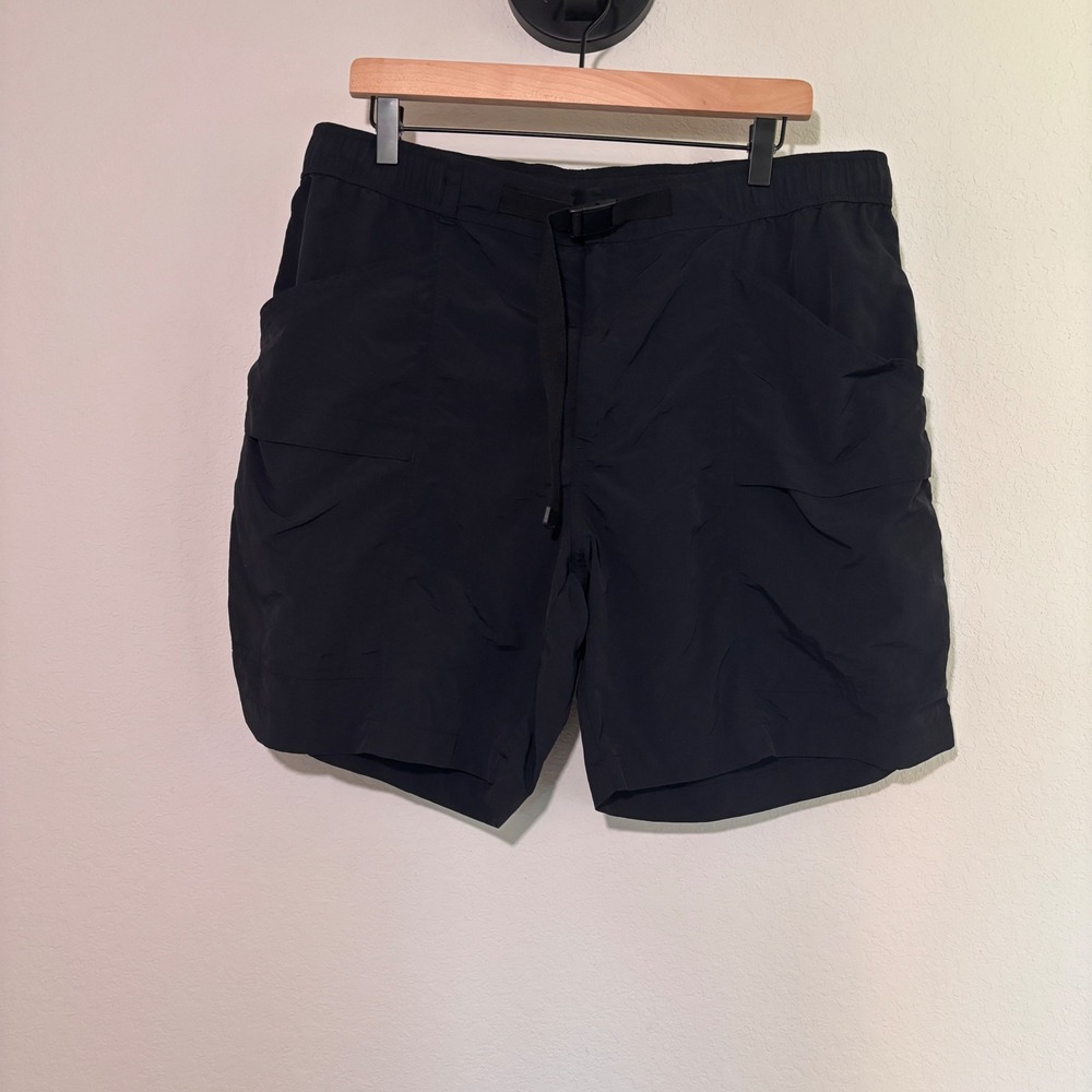 Eddie Bauer Mens Black Nylon Ripstop Cargo Shorts Integrated Belt Large L
